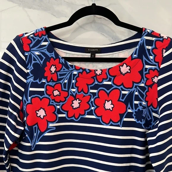 Talbots Stripes and Flowers Shift Dress - Size Medium - Picture 3 of 8